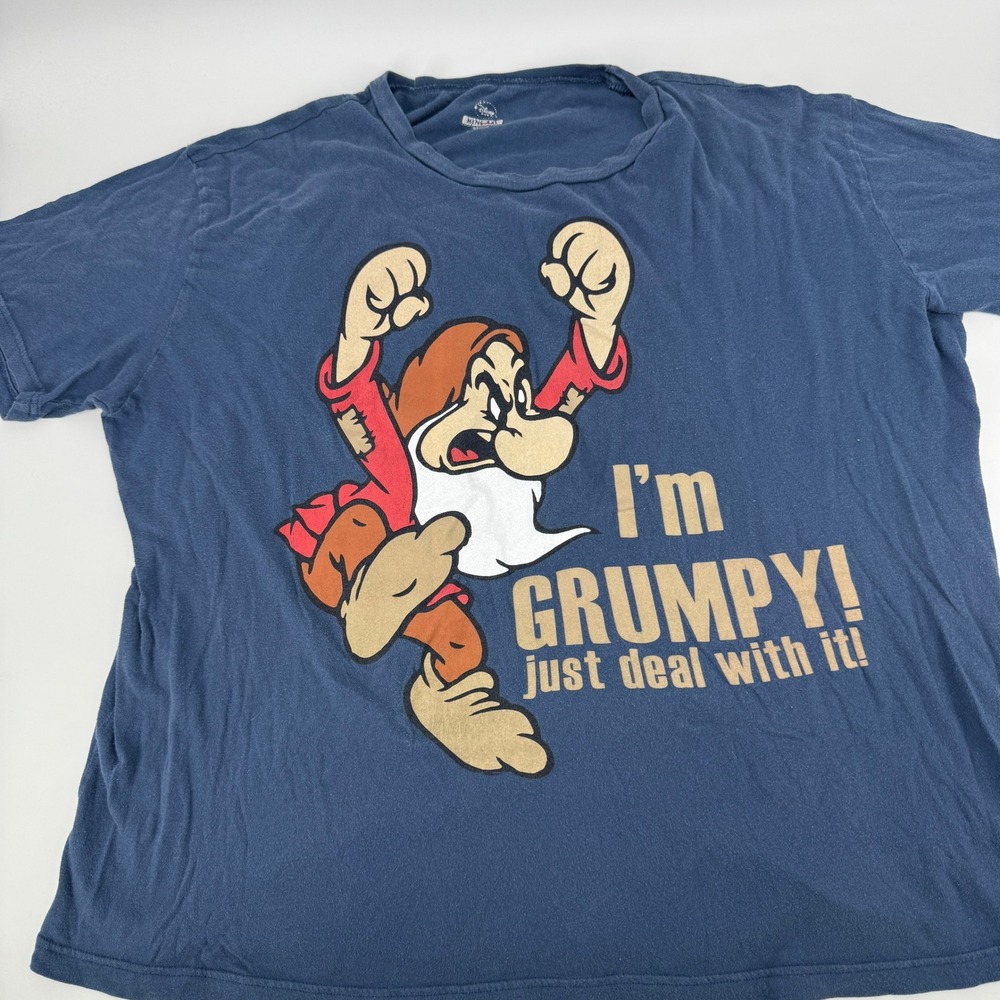 Disney Grumpy T Shirt Mens XXL Navy Blue Snow White Graphic Just Deal With It